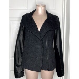 Vince Funnel Neck Jacket Wool w/ Leather Sleeves L